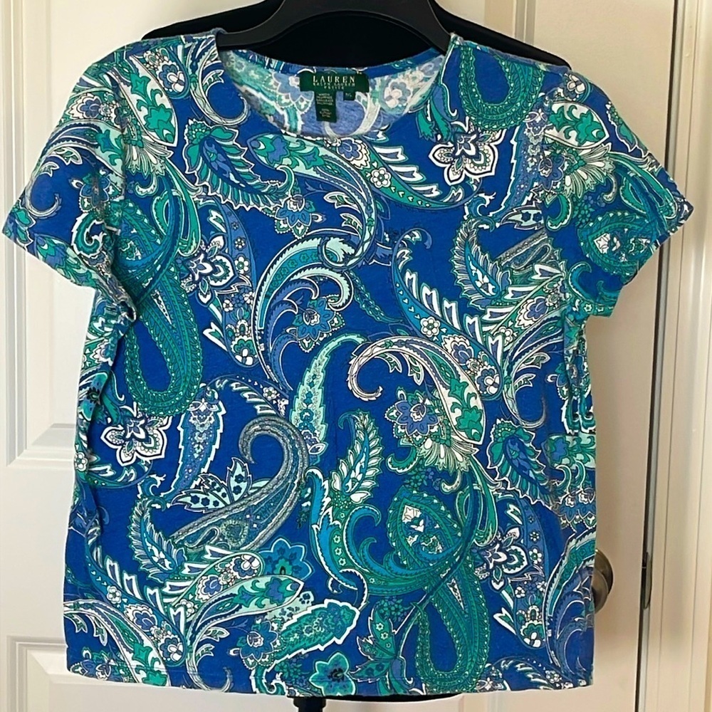 Lauren Ralph Lauren Petite Tshirt Paisley Short Sleeve 100% Cotton Size P/L